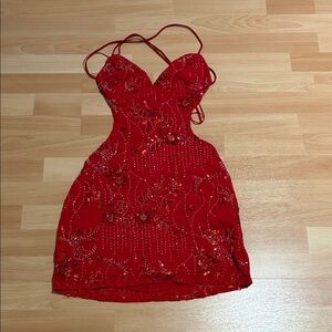 Edikted Red Sequin Floral Mini Dress